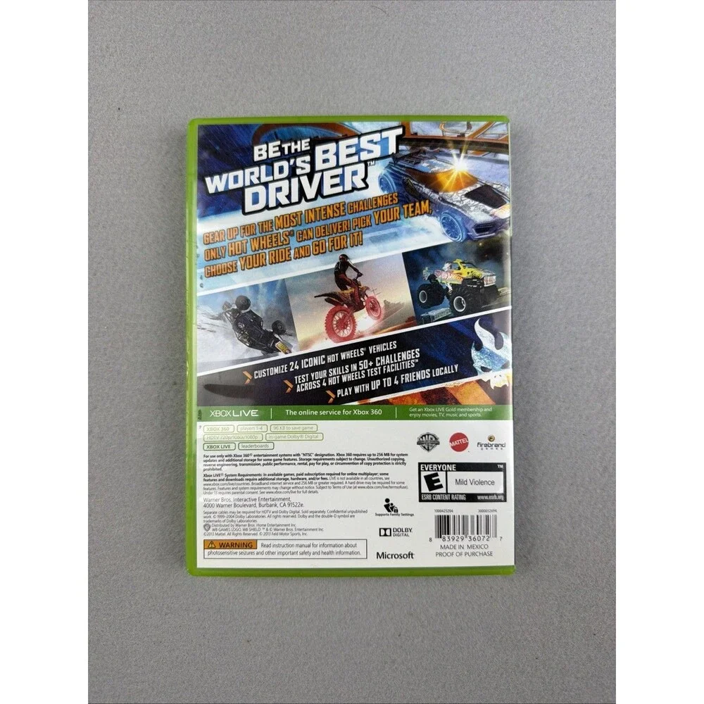 Hot Wheels World's Best Driver Xbox 360 Game CD With Case And Booklet